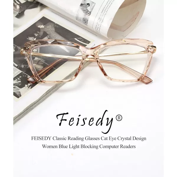 FEISEDY Crystal Cat Eye Reading Glasses Blue Light Blocking Reader Anti Eyestrain Glasses B2596 Champagne 200xChampagne