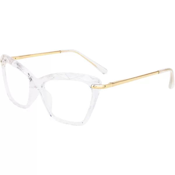 FEISEDY Crystal Cat Eye Reading Glasses Blue Light Blocking Reader Anti Eyestrain Glasses B2596 Champagne 200xClear