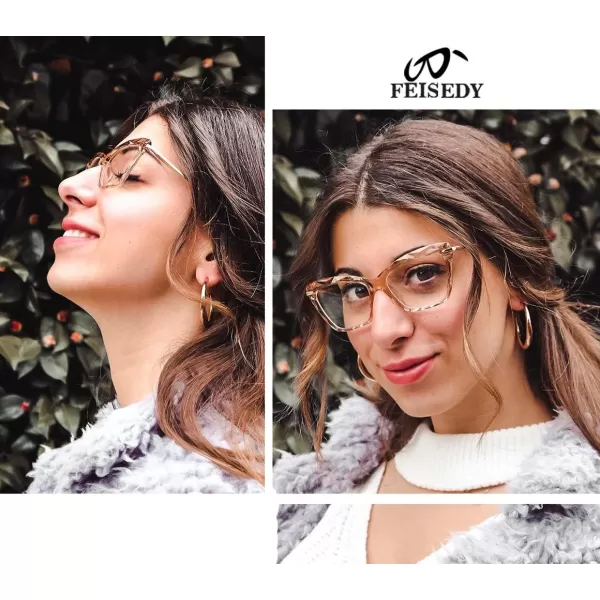 FEISEDY Crystal Cat Eye Reading Glasses Blue Light Blocking Reader Anti Eyestrain Glasses B2596 Champagne 200xClear