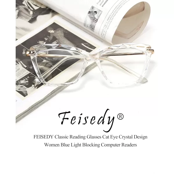 FEISEDY Crystal Cat Eye Reading Glasses Blue Light Blocking Reader Anti Eyestrain Glasses B2596 Champagne 200xClear