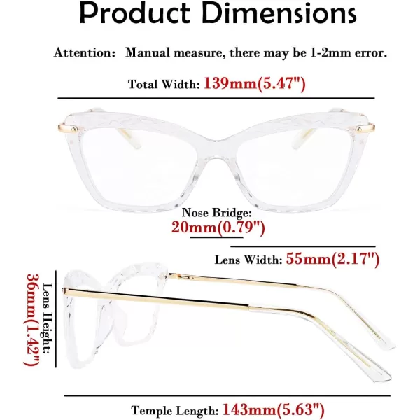 FEISEDY Crystal Cat Eye Reading Glasses Blue Light Blocking Reader Anti Eyestrain Glasses B2596 Champagne 200xClear