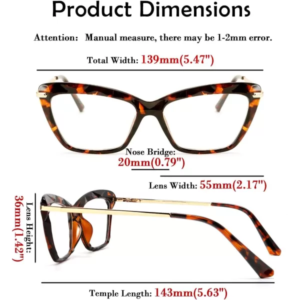 FEISEDY Crystal Cat Eye Reading Glasses Blue Light Blocking Reader Anti Eyestrain Glasses B2596 Champagne 200xLeopard