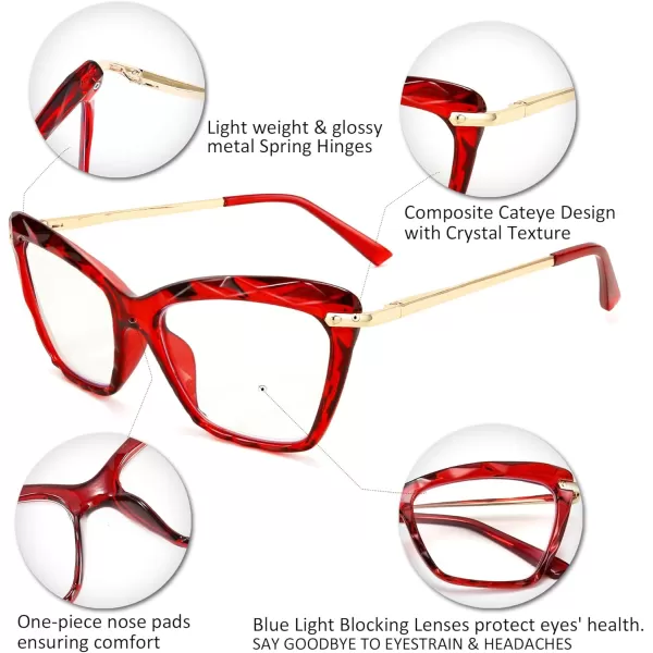 FEISEDY Crystal Cat Eye Reading Glasses Blue Light Blocking Reader Anti Eyestrain Glasses B2596 Champagne 200xWine