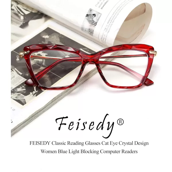 FEISEDY Crystal Cat Eye Reading Glasses Blue Light Blocking Reader Anti Eyestrain Glasses B2596 Champagne 200xWine