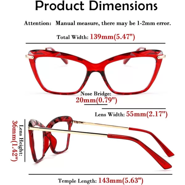 FEISEDY Crystal Cat Eye Reading Glasses Blue Light Blocking Reader Anti Eyestrain Glasses B2596 Champagne 200xWine