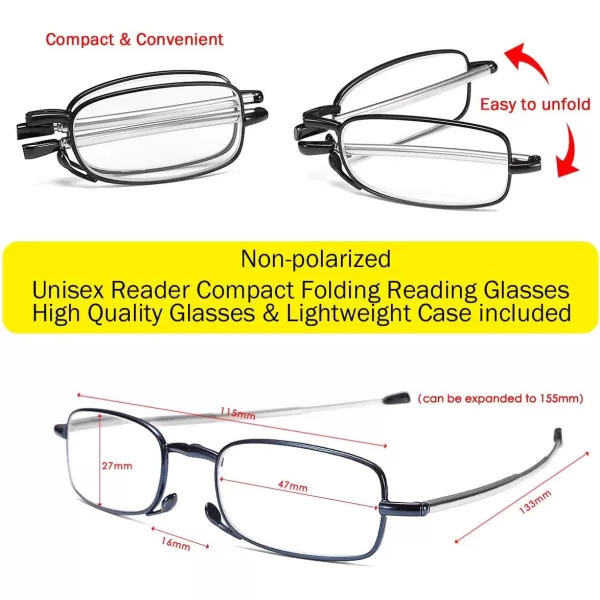 FEISEDY Folding Reading Glasses 2 Pack Unisex Reader Compact Glasses with Case B2432Blue and Red
