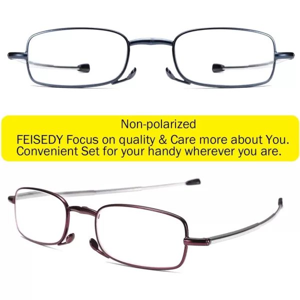 FEISEDY Folding Reading Glasses 2 Pack Unisex Reader Compact Glasses with Case B2432Blue and Red