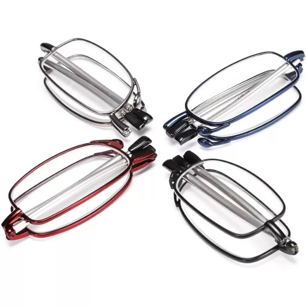FEISEDY Folding Reading Glasses 2 Pack Unisex Reader Compact Glasses with Case B2432Blue and Red