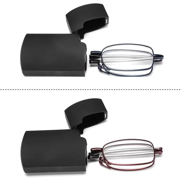 FEISEDY Folding Reading Glasses 2 Pack Unisex Reader Compact Glasses with Case B2432Blue and Red