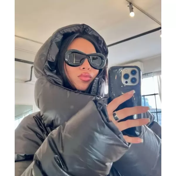 FEISEDY Inflated Oval Sunglasses for Women Men Fashion Oversized Thick Frame Y2K Glasses Funny Aesthetic Shades B9088Black
