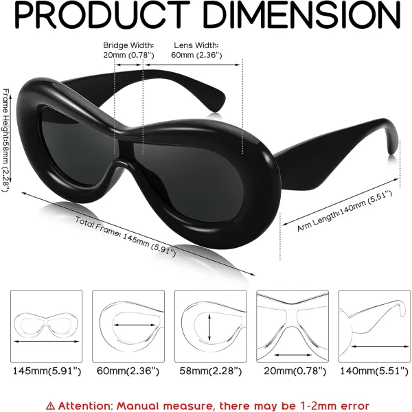 FEISEDY Inflated Oval Sunglasses for Women Men Fashion Oversized Thick Frame Y2K Glasses Funny Aesthetic Shades B9088Black