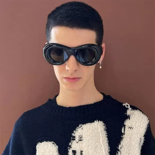 FEISEDY Inflated Oval Sunglasses for Women Men Fashion Oversized Thick Frame Y2K Glasses Funny Aesthetic Shades B9088Black