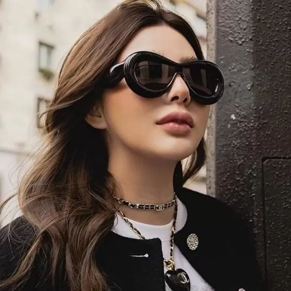 FEISEDY Inflated Oval Sunglasses for Women Men Fashion Oversized Thick Frame Y2K Glasses Funny Aesthetic Shades B9088Black