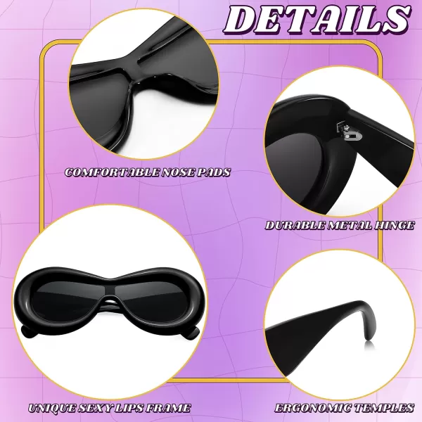 FEISEDY Inflated Oval Sunglasses for Women Men Fashion Oversized Thick Frame Y2K Glasses Funny Aesthetic Shades B9088Black