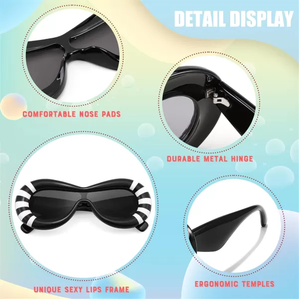 FEISEDY Inflated Oval Sunglasses for Women Men Fashion Oversized Thick Frame Y2K Glasses Funny Aesthetic Shades B9088Black Stripe