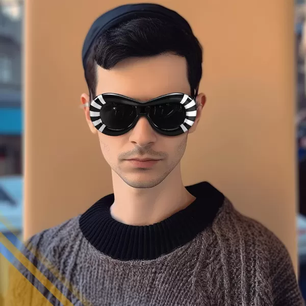 FEISEDY Inflated Oval Sunglasses for Women Men Fashion Oversized Thick Frame Y2K Glasses Funny Aesthetic Shades B9088Black Stripe