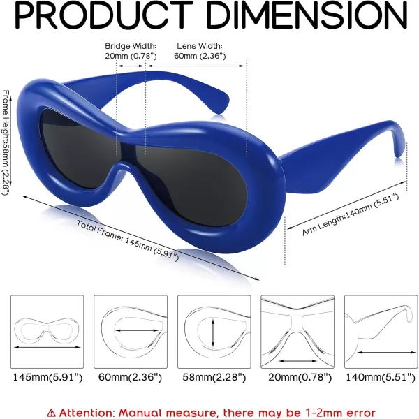 FEISEDY Inflated Oval Sunglasses for Women Men Fashion Oversized Thick Frame Y2K Glasses Funny Aesthetic Shades B9088Blue