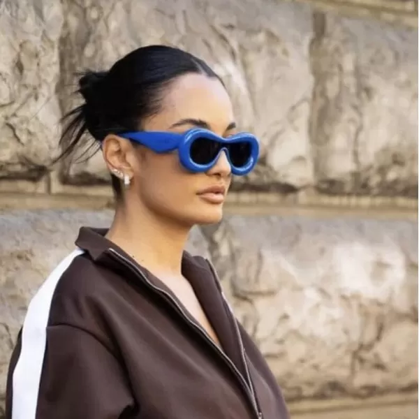 FEISEDY Inflated Oval Sunglasses for Women Men Fashion Oversized Thick Frame Y2K Glasses Funny Aesthetic Shades B9088Blue
