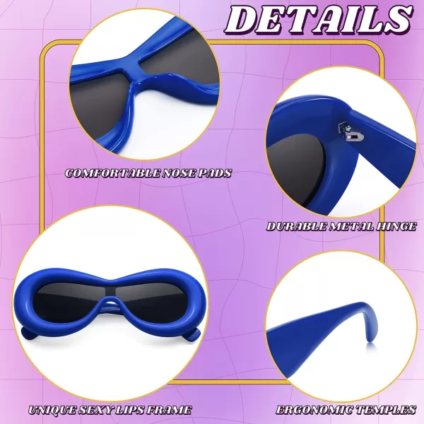 FEISEDY Inflated Oval Sunglasses for Women Men Fashion Oversized Thick Frame Y2K Glasses Funny Aesthetic Shades B9088Blue