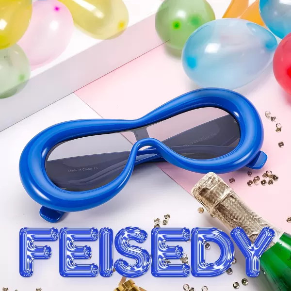 FEISEDY Inflated Oval Sunglasses for Women Men Fashion Oversized Thick Frame Y2K Glasses Funny Aesthetic Shades B9088Blue