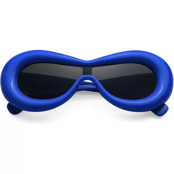 FEISEDY Inflated Oval Sunglasses for Women Men Fashion Oversized Thick Frame Y2K Glasses Funny Aesthetic Shades B9088Blue