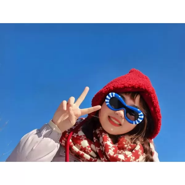 FEISEDY Inflated Oval Sunglasses for Women Men Fashion Oversized Thick Frame Y2K Glasses Funny Aesthetic Shades B9088Blue Stripe