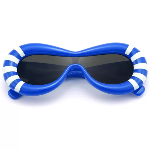 FEISEDY Inflated Oval Sunglasses for Women Men Fashion Oversized Thick Frame Y2K Glasses Funny Aesthetic Shades B9088Blue Stripe