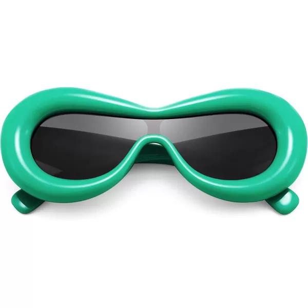 FEISEDY Inflated Oval Sunglasses for Women Men Fashion Oversized Thick Frame Y2K Glasses Funny Aesthetic Shades B9088Green
