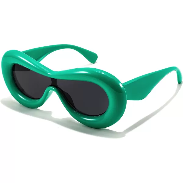 FEISEDY Inflated Oval Sunglasses for Women Men Fashion Oversized Thick Frame Y2K Glasses Funny Aesthetic Shades B9088Green