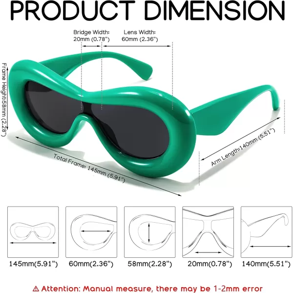 FEISEDY Inflated Oval Sunglasses for Women Men Fashion Oversized Thick Frame Y2K Glasses Funny Aesthetic Shades B9088Green