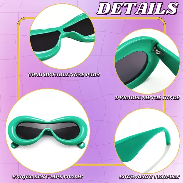 FEISEDY Inflated Oval Sunglasses for Women Men Fashion Oversized Thick Frame Y2K Glasses Funny Aesthetic Shades B9088Green