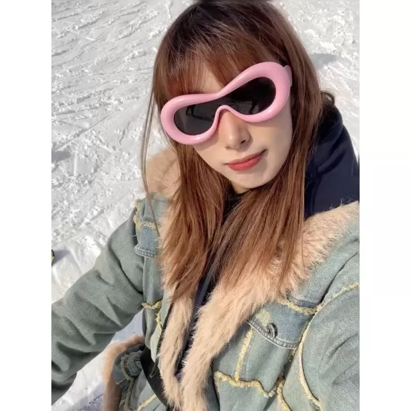 FEISEDY Inflated Oval Sunglasses for Women Men Fashion Oversized Thick Frame Y2K Glasses Funny Aesthetic Shades B9088Pink