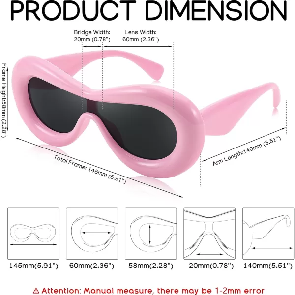 FEISEDY Inflated Oval Sunglasses for Women Men Fashion Oversized Thick Frame Y2K Glasses Funny Aesthetic Shades B9088Pink