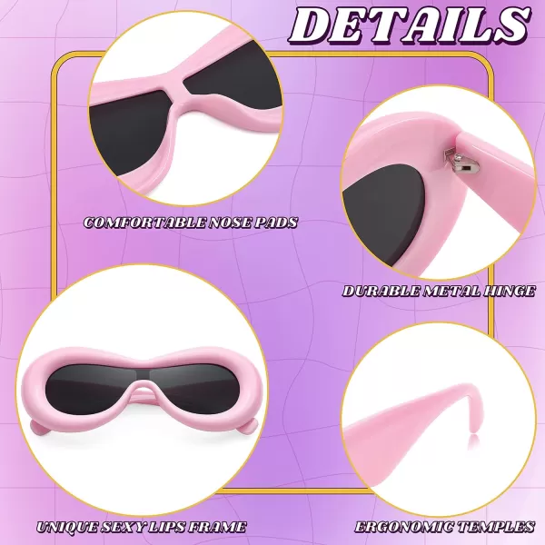 FEISEDY Inflated Oval Sunglasses for Women Men Fashion Oversized Thick Frame Y2K Glasses Funny Aesthetic Shades B9088Pink