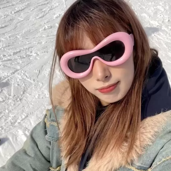FEISEDY Inflated Oval Sunglasses for Women Men Fashion Oversized Thick Frame Y2K Glasses Funny Aesthetic Shades B9088Pink Stripe