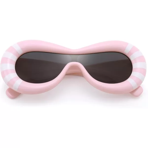 FEISEDY Inflated Oval Sunglasses for Women Men Fashion Oversized Thick Frame Y2K Glasses Funny Aesthetic Shades B9088Pink Stripe
