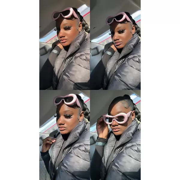 FEISEDY Inflated Oval Sunglasses for Women Men Fashion Oversized Thick Frame Y2K Glasses Funny Aesthetic Shades B9088Pink Stripe