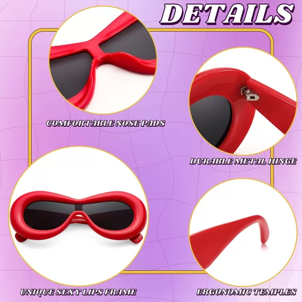 FEISEDY Inflated Oval Sunglasses for Women Men Fashion Oversized Thick Frame Y2K Glasses Funny Aesthetic Shades B9088Red