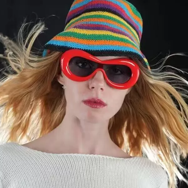 FEISEDY Inflated Oval Sunglasses for Women Men Fashion Oversized Thick Frame Y2K Glasses Funny Aesthetic Shades B9088Red