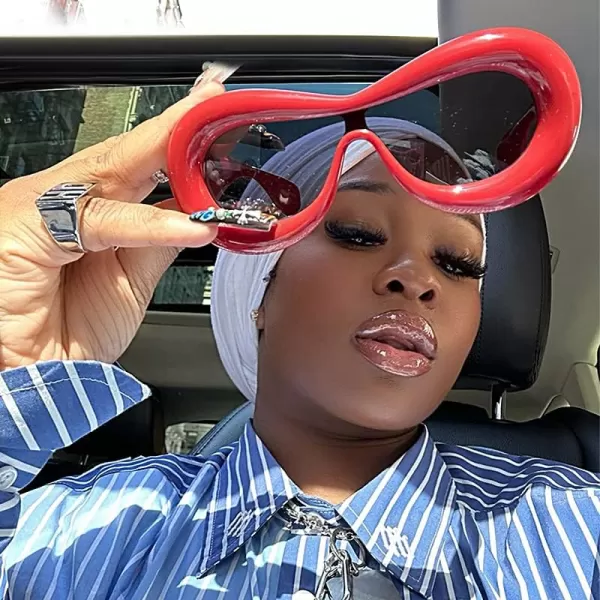 FEISEDY Inflated Oval Sunglasses for Women Men Fashion Oversized Thick Frame Y2K Glasses Funny Aesthetic Shades B9088Red