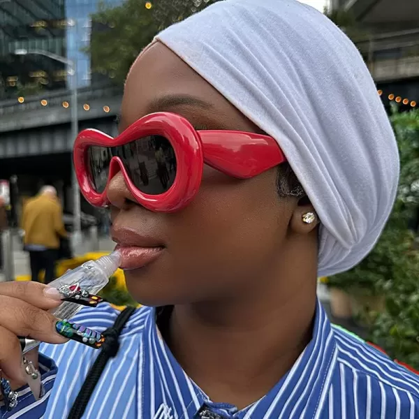 FEISEDY Inflated Oval Sunglasses for Women Men Fashion Oversized Thick Frame Y2K Glasses Funny Aesthetic Shades B9088Red