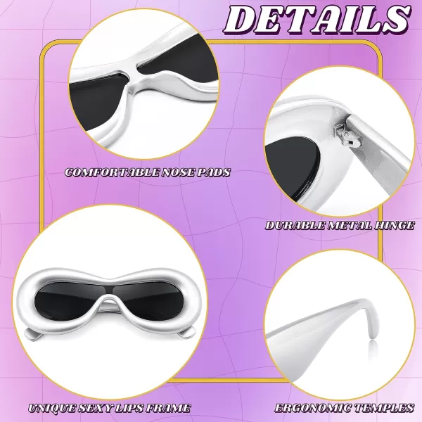 FEISEDY Inflated Oval Sunglasses for Women Men Fashion Oversized Thick Frame Y2K Glasses Funny Aesthetic Shades B9088Silver FrameGrey Lens