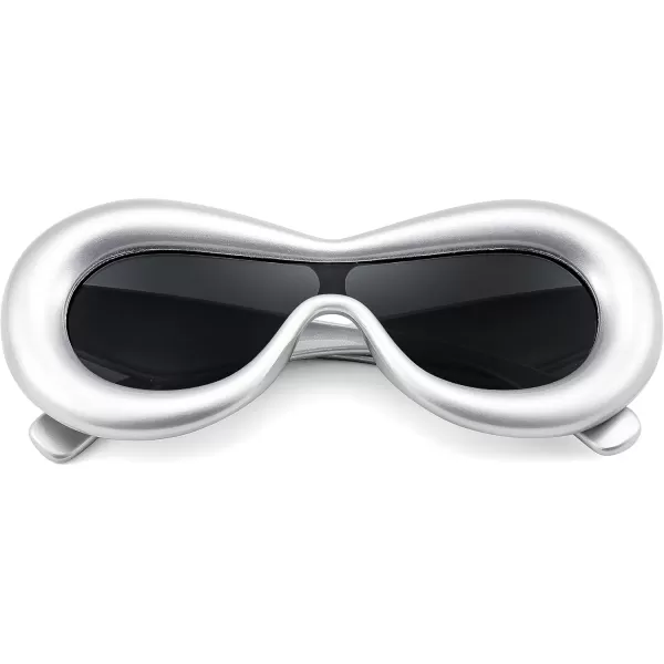 FEISEDY Inflated Oval Sunglasses for Women Men Fashion Oversized Thick Frame Y2K Glasses Funny Aesthetic Shades B9088Silver FrameGrey Lens