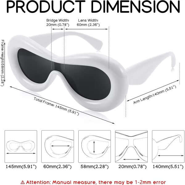 FEISEDY Inflated Oval Sunglasses for Women Men Fashion Oversized Thick Frame Y2K Glasses Funny Aesthetic Shades B9088White