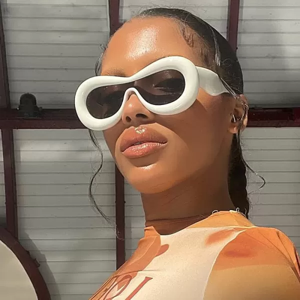 FEISEDY Inflated Oval Sunglasses for Women Men Fashion Oversized Thick Frame Y2K Glasses Funny Aesthetic Shades B9088White