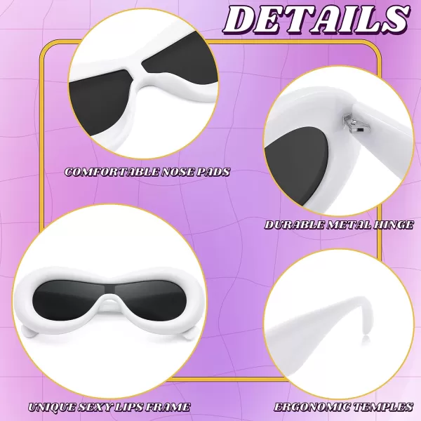 FEISEDY Inflated Oval Sunglasses for Women Men Fashion Oversized Thick Frame Y2K Glasses Funny Aesthetic Shades B9088White