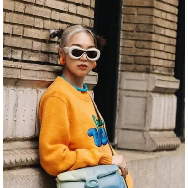 FEISEDY Inflated Oval Sunglasses for Women Men Fashion Oversized Thick Frame Y2K Glasses Funny Aesthetic Shades B9088White
