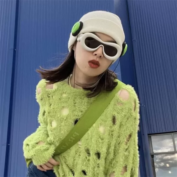 FEISEDY Inflated Oval Sunglasses for Women Men Fashion Oversized Thick Frame Y2K Glasses Funny Aesthetic Shades B9088White