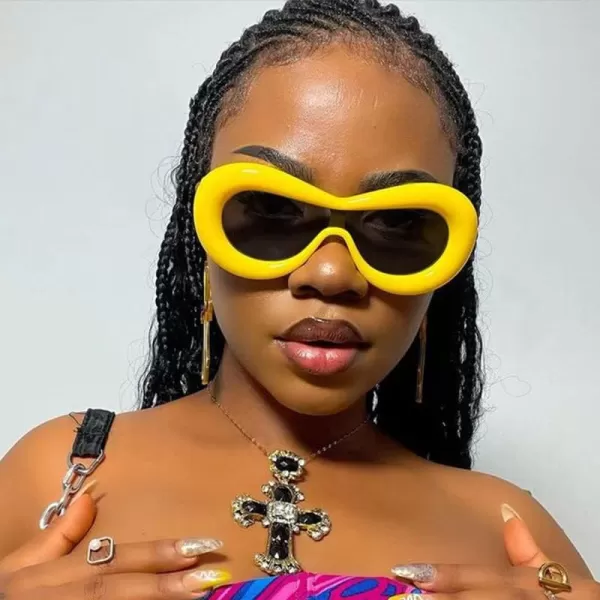 FEISEDY Inflated Oval Sunglasses for Women Men Fashion Oversized Thick Frame Y2K Glasses Funny Aesthetic Shades B9088Yellow