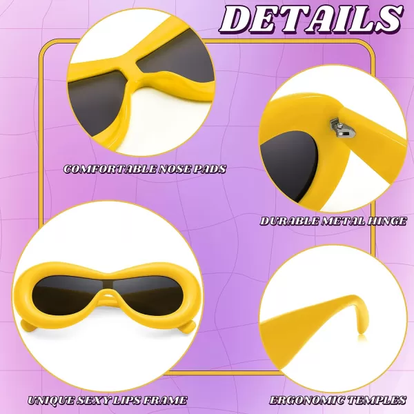 FEISEDY Inflated Oval Sunglasses for Women Men Fashion Oversized Thick Frame Y2K Glasses Funny Aesthetic Shades B9088Yellow